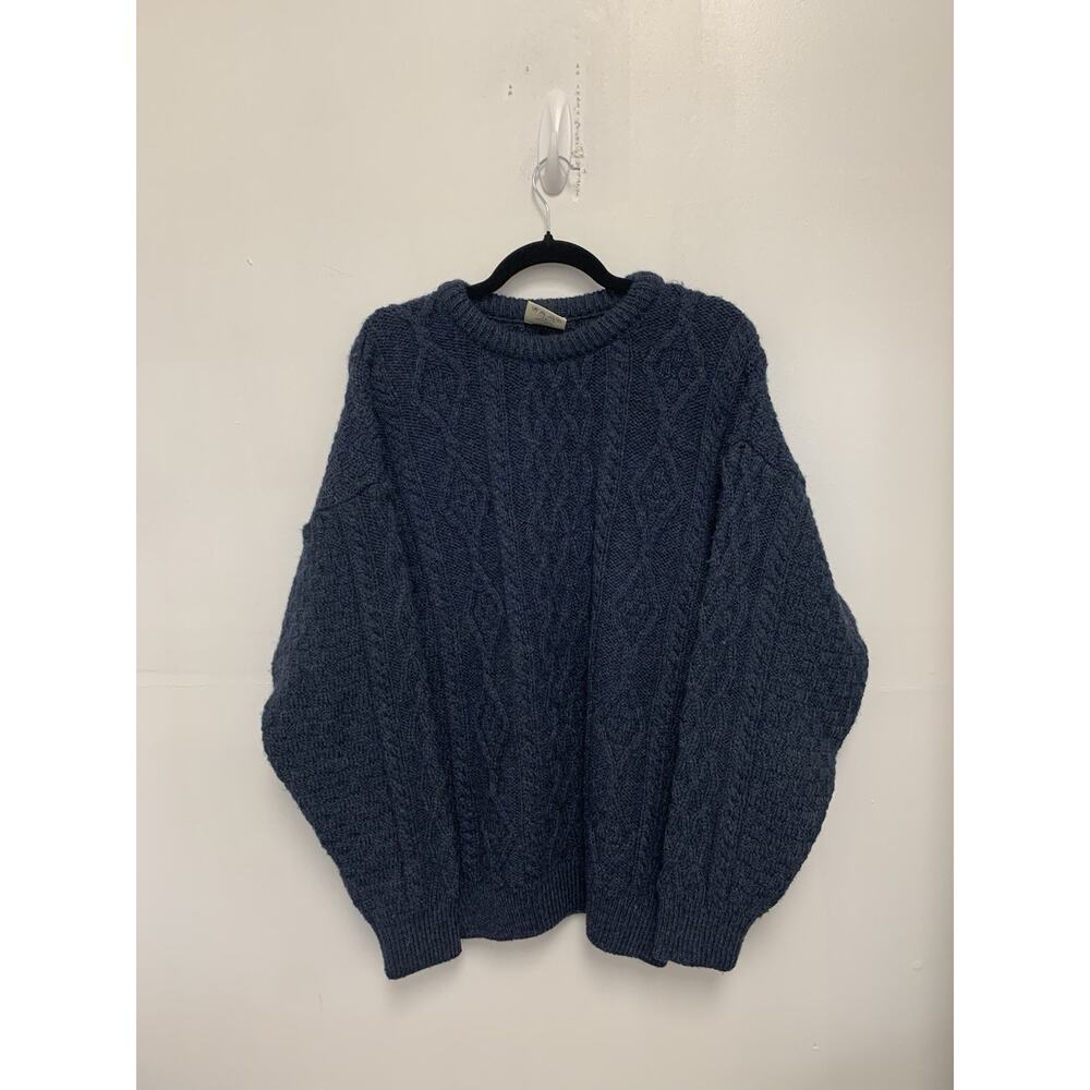 Vintage Aran Craft Blue Pure Wool Knit Sweater Size Large